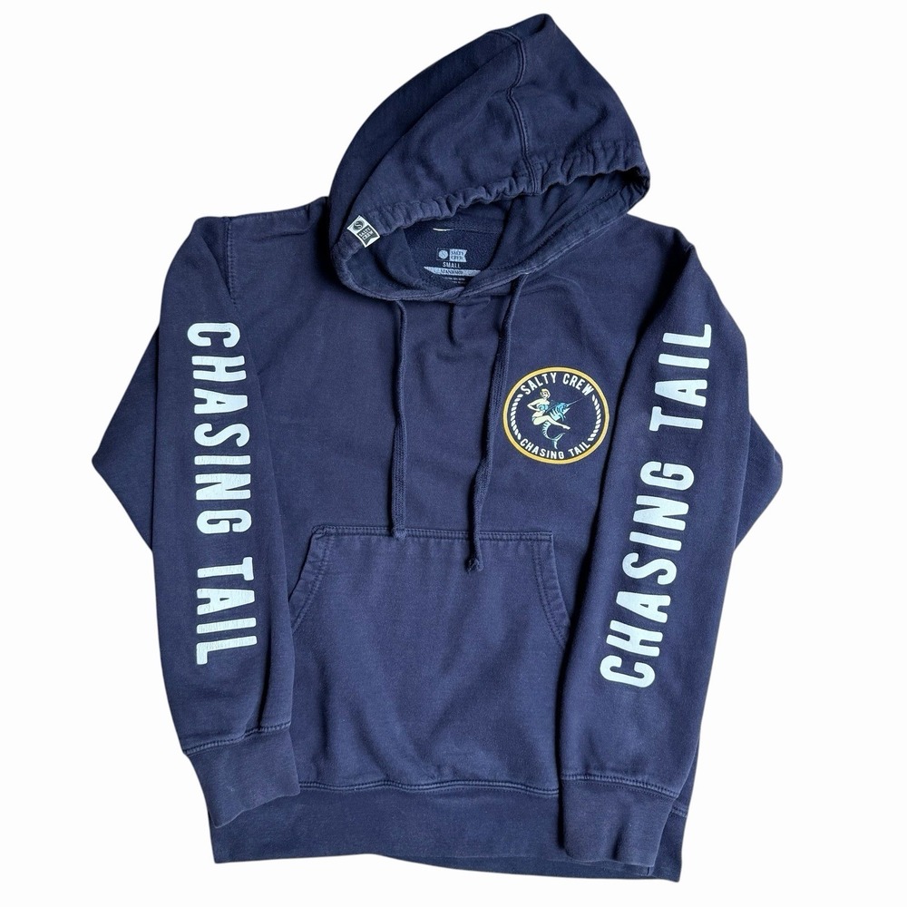 Salty Crew Hoodie Mens Navy Chasing Tail Graphic Surf Fishing Pullover Small - Picture 5 of 8